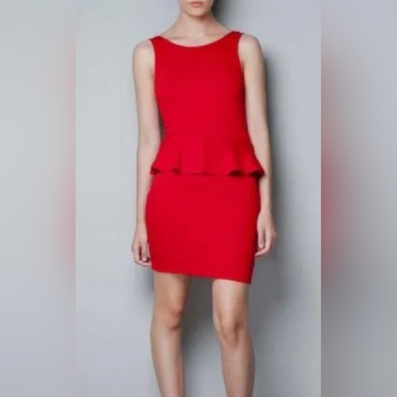 zara red peplum dress ZARA NWT WOMAN SS25 CROCHET PEPLUM DRESS RED | 5070/184 ALL SIZES